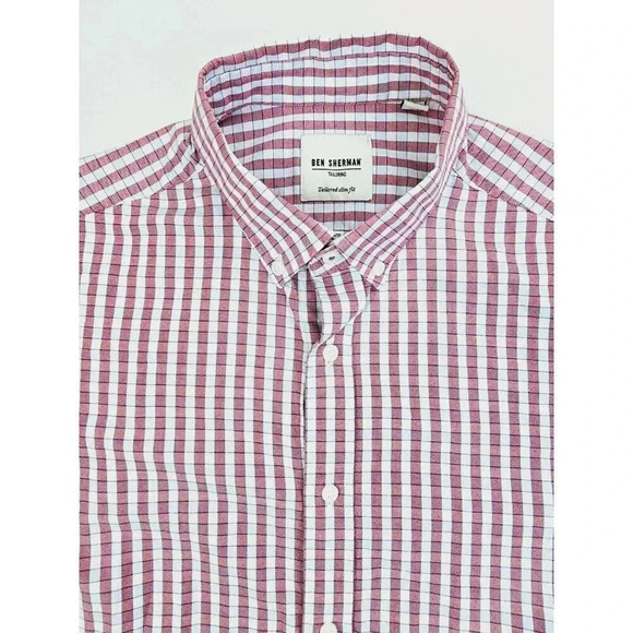 Ben Sherman Slim Fit Size 16 34-35 Red White Blue Check Button Down Cotton Shirt - Picture 1 of 11